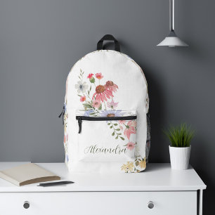 Watercolor Wildflowers Personalised Script Name Printed Backpack