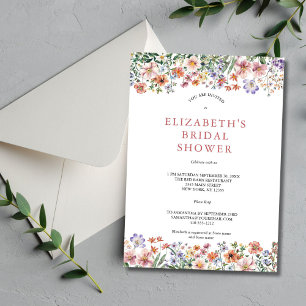 Watercolor Wildflowers Pink Purple Bridal Shower Invitation