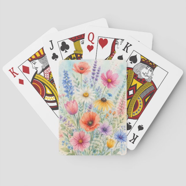 Watercolor Wildflowers Playing Cards (Back)