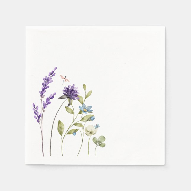 Watercolor wildflowers purple blue summer feel napkin (Front)