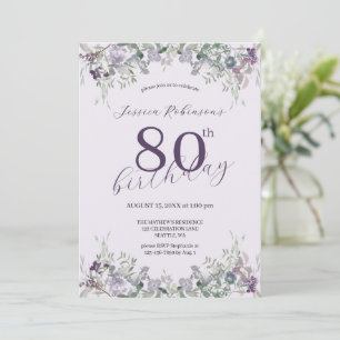 Watercolor Wildflowers Purple Eightieth Birthday Invitation
