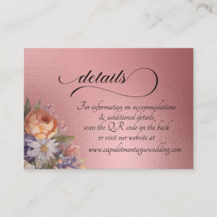 Watercolor Wildflowers, QR Code - Rose Gold Enclosure Card