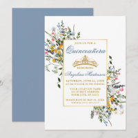 Watercolor Wildflowers Quinceanera Dusty Blue