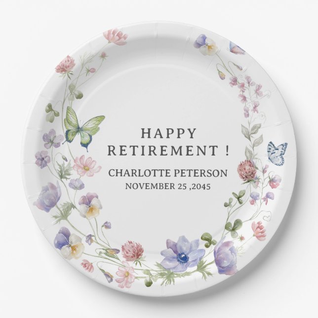 Watercolor Wildflowers Retirement Party  Paper Plate (Front)