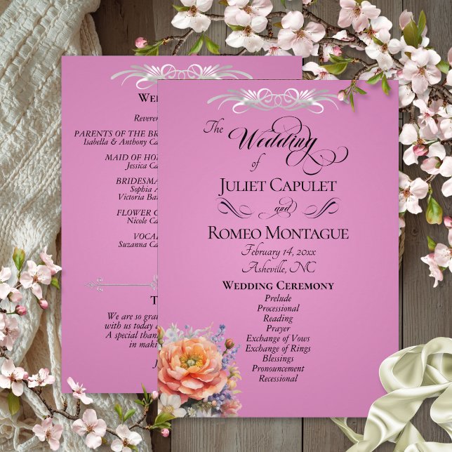 Watercolor Wildflowers - Rose Pink Wedding Programme (Creator Uploaded)
