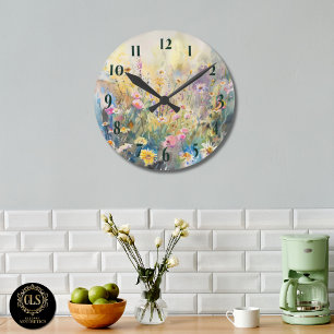 Watercolor Wildflowers Rustic Farmhouse Wall Clock