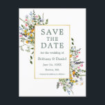 Watercolor Wildflowers Sage Green Save The Date Postcard<br><div class="desc">Modern Watercolor Wildflower Wedding Wedding Engagement Announcement Save The Date Postcard includes yellow,  pink,  purple,  dusty blue and white wild flowers,  eucalyptus leaves,  sage green leaves and other botanical greenery on a gold frame. Sage Green Text.</div>