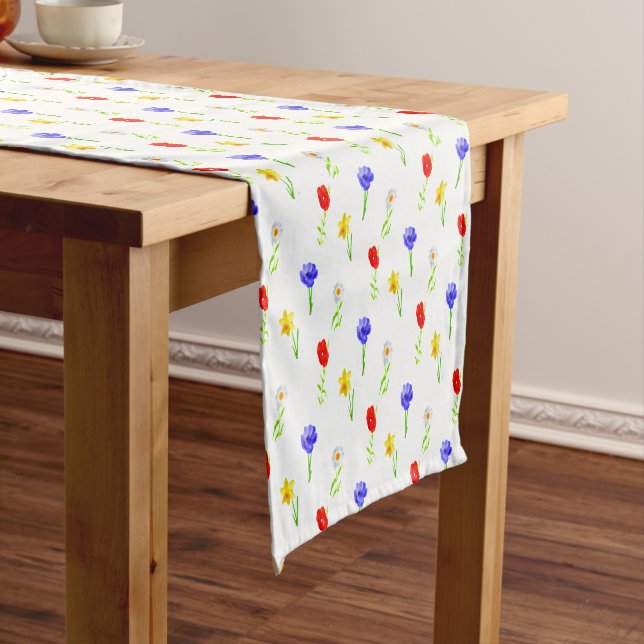 Watercolor Wildflowers Short Table Runner (In Situ)