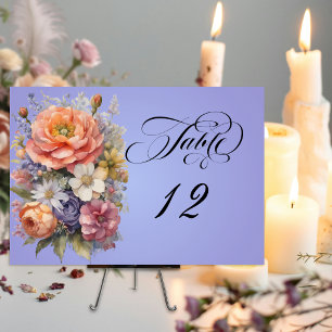 Watercolor Wildflowers - Sky Blue Table Number