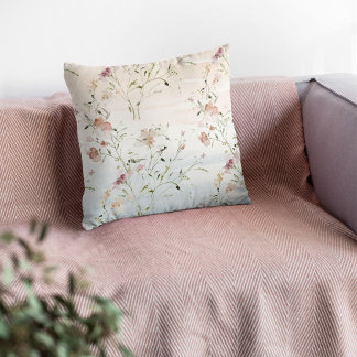 Watercolor Wildflowers Spring  Cushion
