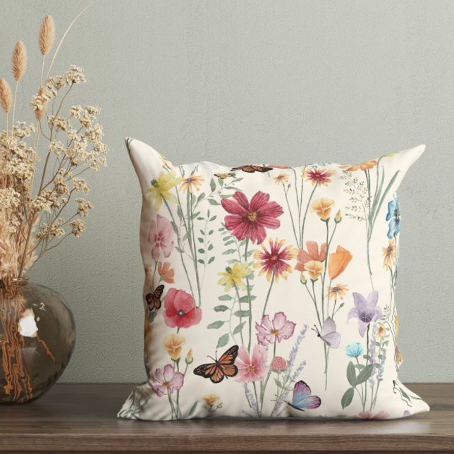 Watercolor Wildflowers Spring Summer Meadow   Cushion (Creator Uploaded)