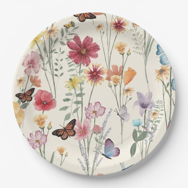 Watercolor Wildflowers Spring Summer Meadow   Paper Plate (Front)