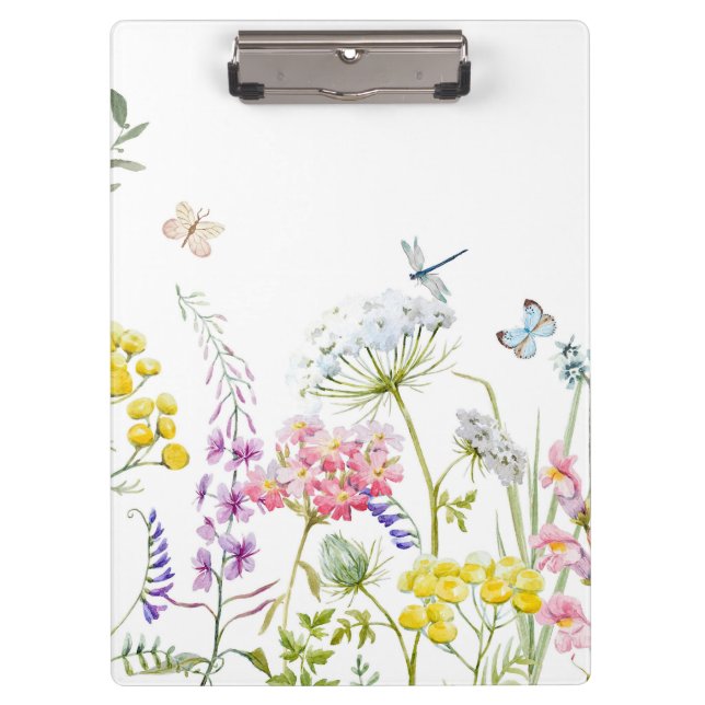 Watercolor Wildflowers Summer Meadow Floral  Clipboard (Front)