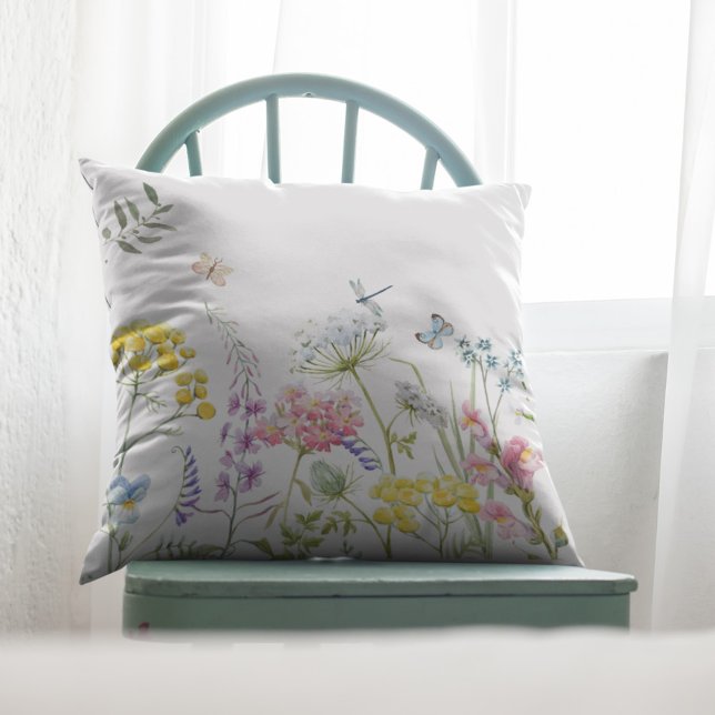 Watercolor Wildflowers Summer Meadow Floral Cushion (Creator Uploaded)