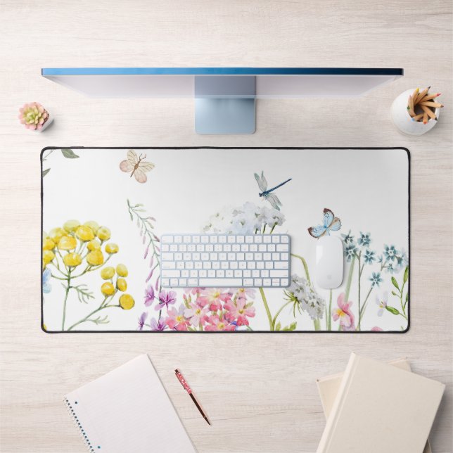 Watercolor Wildflowers Summer Meadow Floral  Desk Mat (Office 1)