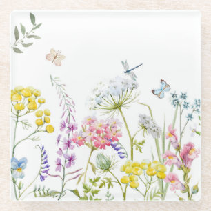 Watercolor Wildflowers Summer Meadow Floral Glass Coaster