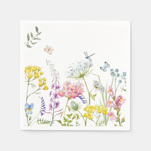 Watercolor Wildflowers Summer Meadow Floral   Napkin (Front)