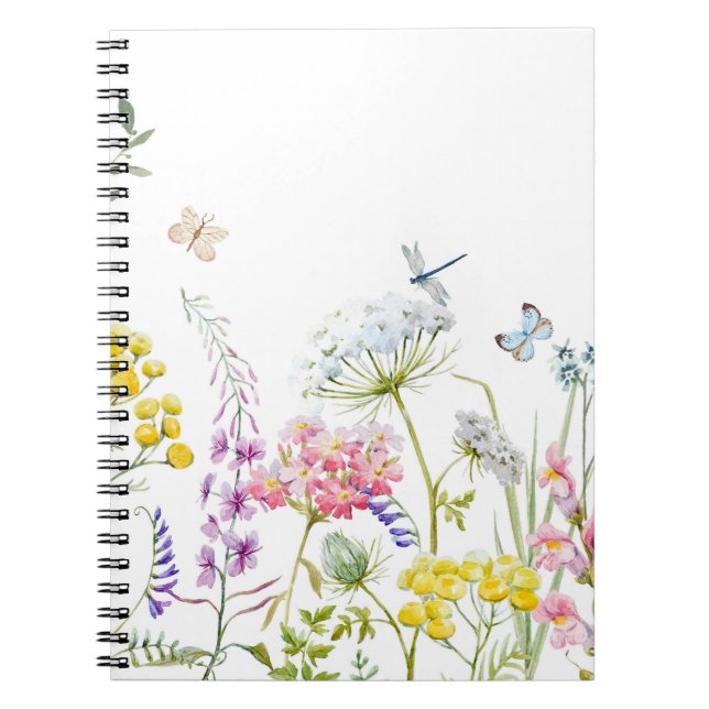 Watercolor Wildflowers Summer Meadow Floral  Notebook (Front)