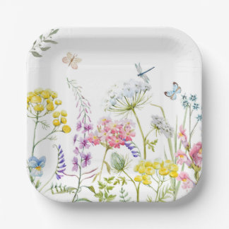 Watercolor Wildflowers Summer Meadow Floral   Paper Plate
