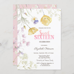 Watercolor Wildflowers Sweet 16 Invitation