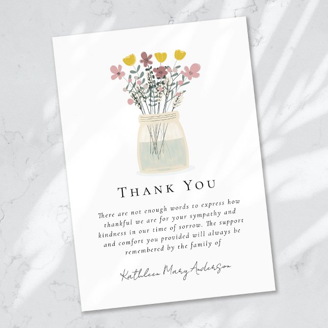 Watercolor Wildflowers Sympathy Funeral  Thank You Card (Creator Uploaded)