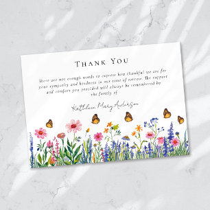 Watercolor Wildflowers Sympathy Funeral Thank You Card