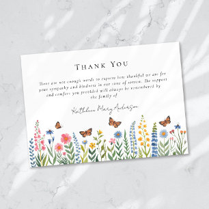 Watercolor Wildflowers Sympathy Funeral Thank You Card