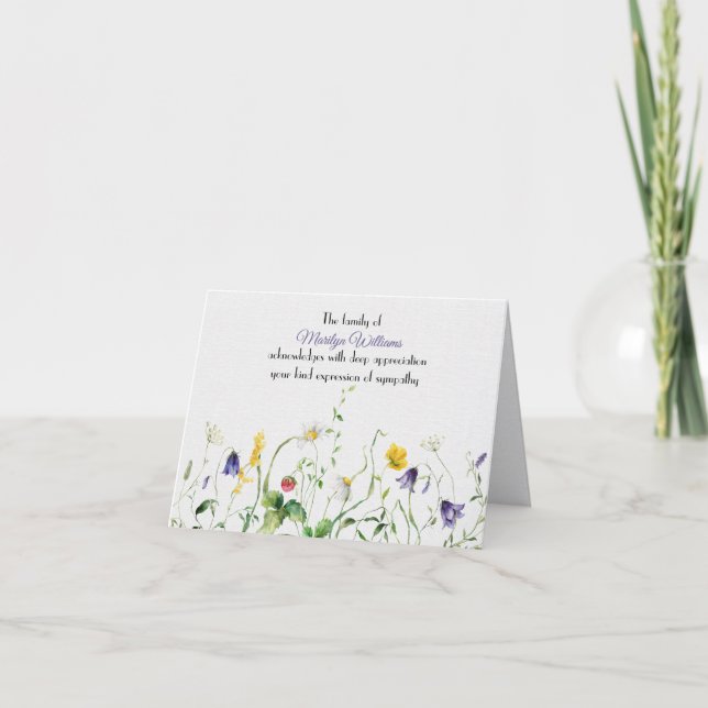 Watercolor Wildflowers Sympathy Thank You Card (Front)