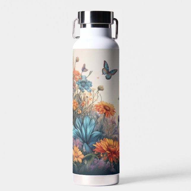 Watercolor Wildflowers Water Bottle (Front)