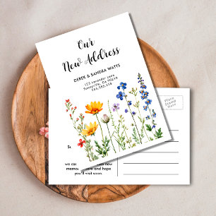 Watercolor Wildflowers   We’ve Moved Change of  Announcement Postcard
