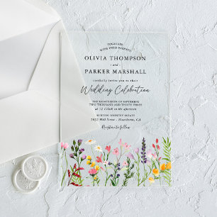 Watercolor Wildflowers Wedding Acrylic Invitations