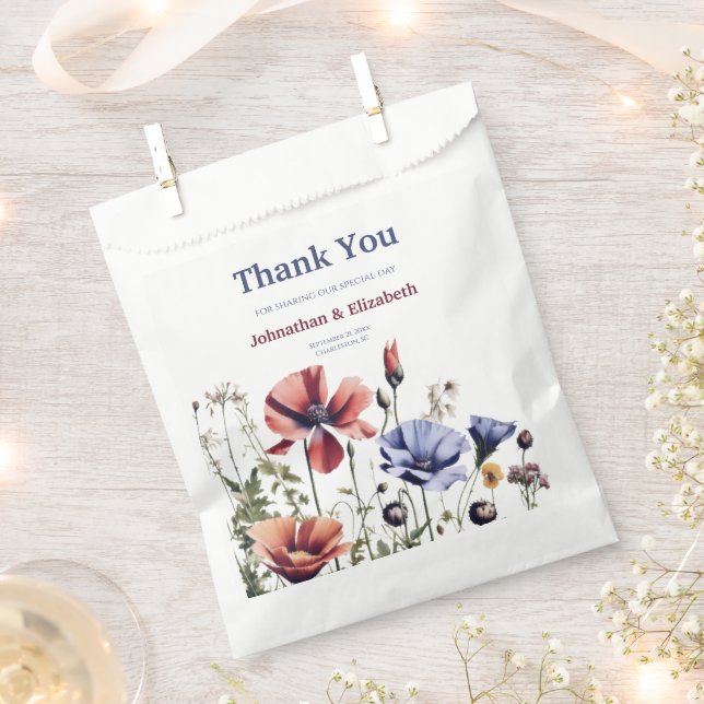Watercolor Wildflowers Wedding Favour Bags (Clipped)