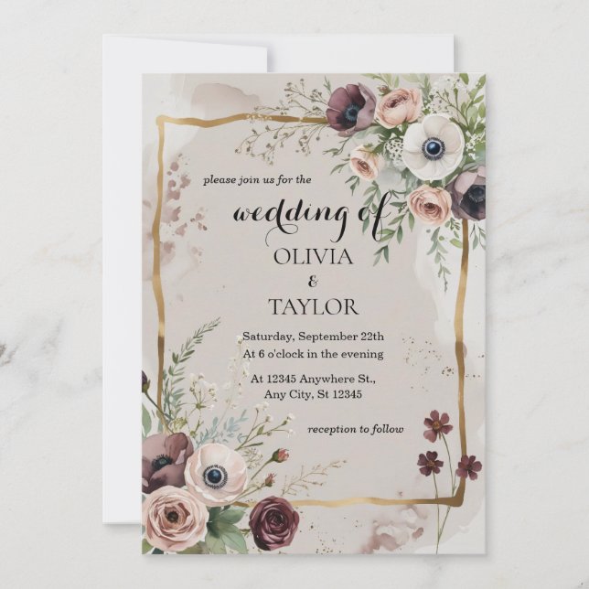 Watercolor Wildflowers Wedding Invitation (Front)