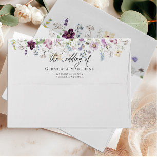 Watercolor wildflowers wedding invitation envelope