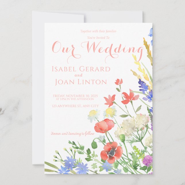Watercolor Wildflowers Wedding Invitations (Front)