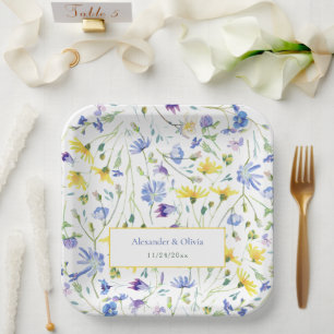 Watercolor Wildflowers Wedding Paper Plate