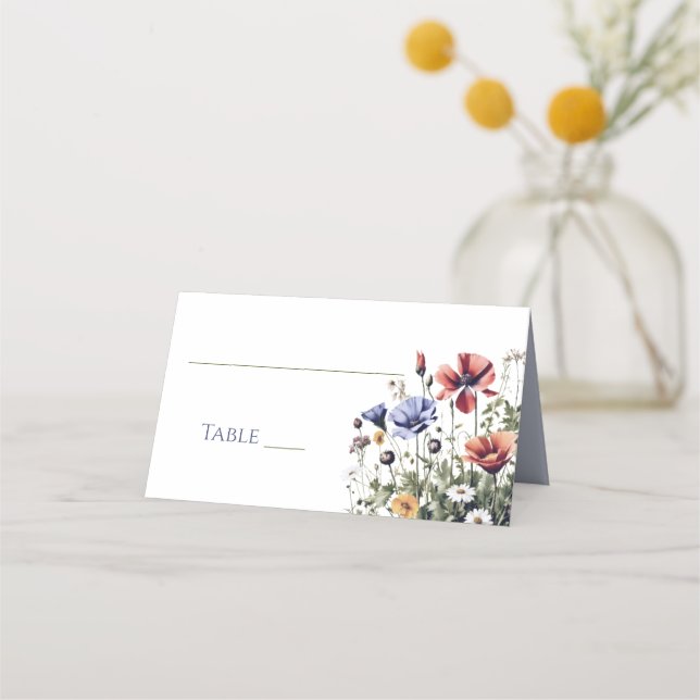 Watercolor Wildflowers Wedding Place Card (Front)