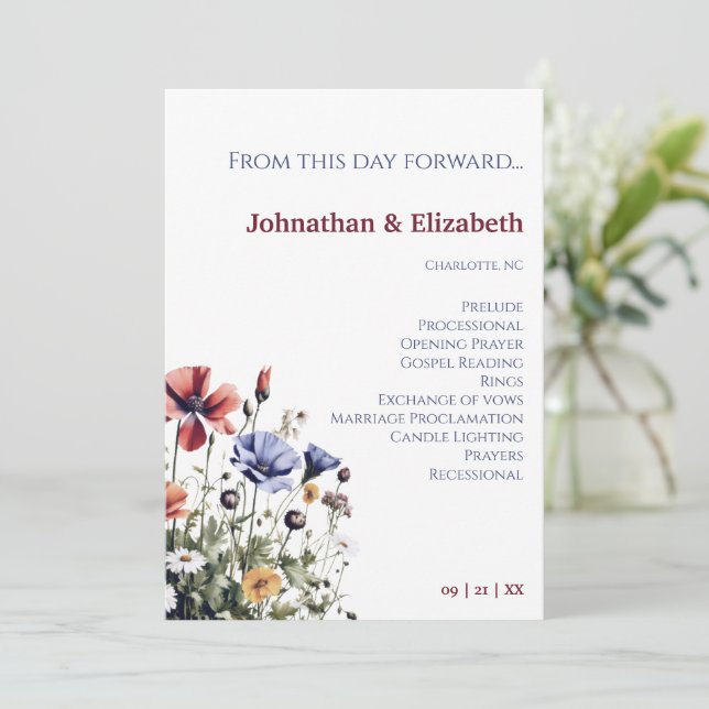 Watercolor Wildflowers Wedding Programme (Standing Front)