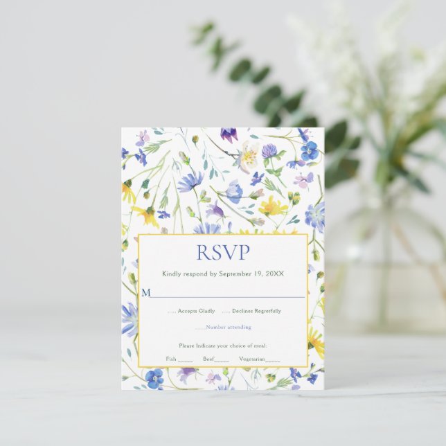 Watercolor Wildflowers Wedding RSVP (Standing Front)