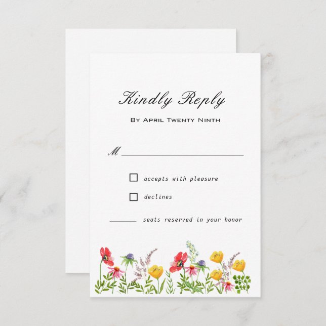 Watercolor Wildflowers Wedding RSVP Card (Front/Back)