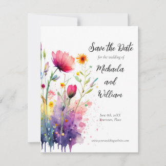 Watercolor Wildflowers Wedding Save the Date