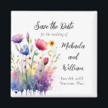 Watercolor Wildflowers Wedding Save the Date Magnet<br><div class="desc">Make sure your guests reserve the date for your boho, wildflower outdoor wedding. Bouquets of wildflowers, leaves, grasses, and paint splatters in a watercolor effect crop off the edges of this magnet to remind guests to save the date for your celebration. This also be customised for an engagement party, anniversary...</div>
