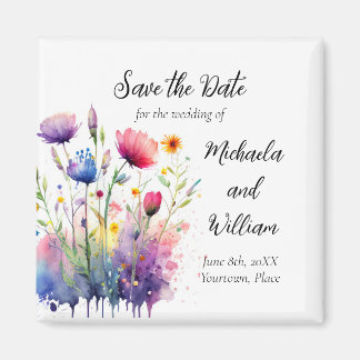 Watercolor Wildflowers Wedding Save the Date Magnet