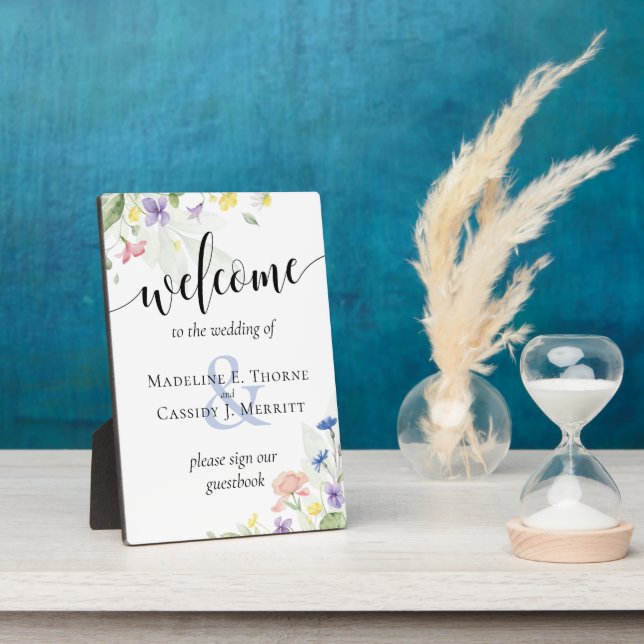 Watercolor Wildflowers Welcome Wedding Guestbook Plaque (Side)