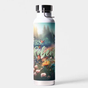 Watercolor Wildflowers with Personalised Name Water Bottle