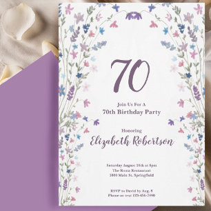 Watercolor Wildflowers Women's 70th Birthday  Invitation