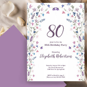 Watercolor Wildflowers Women's 80th Birthday Invitation