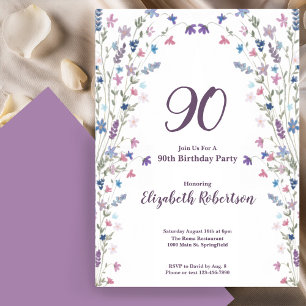 Watercolor Wildflowers Women's 90th Birthday Invitation