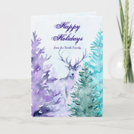Watercolor Wildlife Happy Holidays Holiday Card