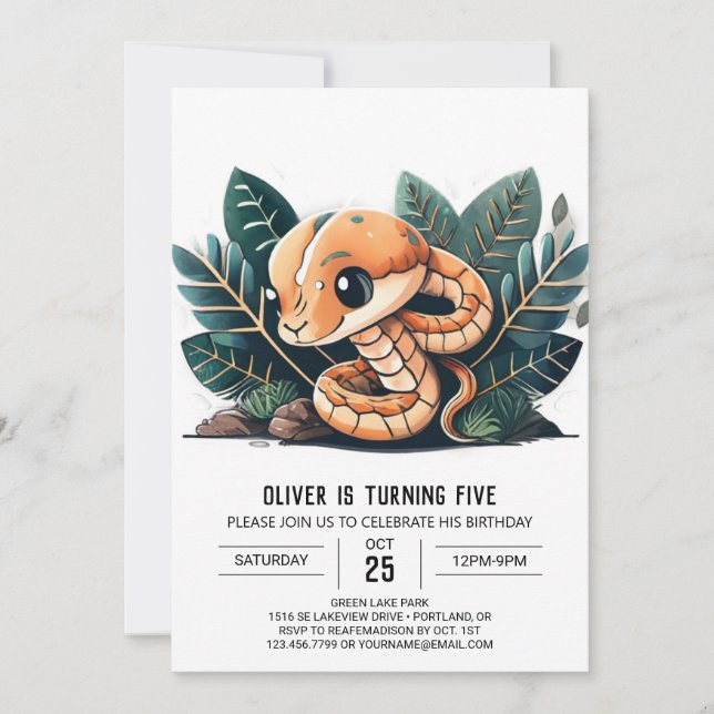 Watercolor Wildlife Snake Birthday Invitation (Front)